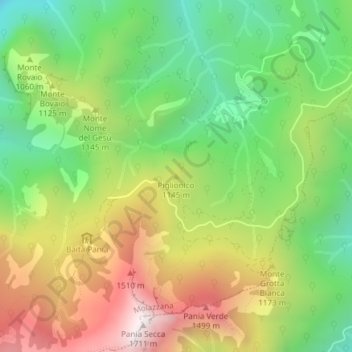 Mapa topográfico Piglionico, altitude, relevo