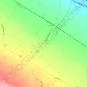 Mapa topográfico Pozzo Faceto, altitude, relevo