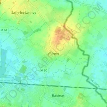 Mapa topográfico Willems, altitude, relevo