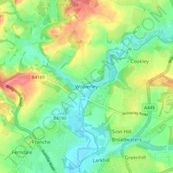 Mapa topográfico Wolverley, altitude, relevo