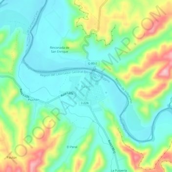 Mapa topográfico Rapel, altitude, relevo