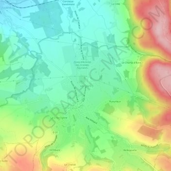 Mapa topográfico Les Cours, altitude, relevo