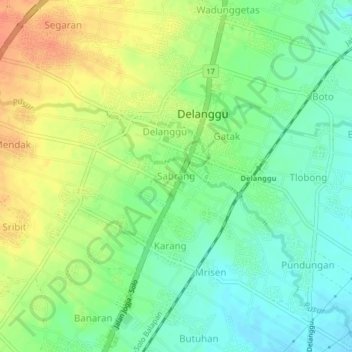 Mapa topográfico Sabrang, altitude, relevo