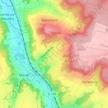Mapa topográfico Cauchoiserie, altitude, relevo