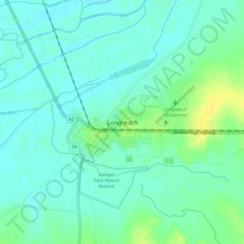 Mapa topográfico Longreach, altitude, relevo