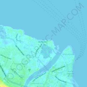 Mapa topográfico Bonbon, altitude, relevo