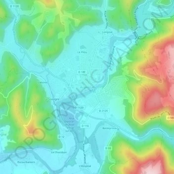 Mapa topográfico Argentat, altitude, relevo