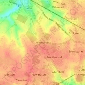 Mapa topográfico Westwood, altitude, relevo