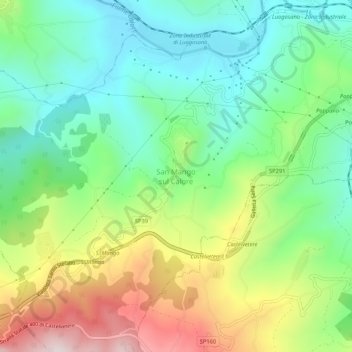 Mapa topográfico San Mango sul Calore, altitude, relevo
