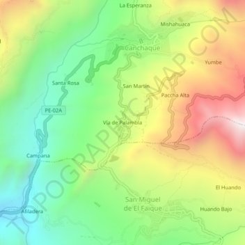 Mapa topográfico Vía de Palambla, altitude, relevo