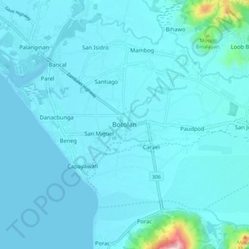 Mapa topográfico Botolan, altitude, relevo