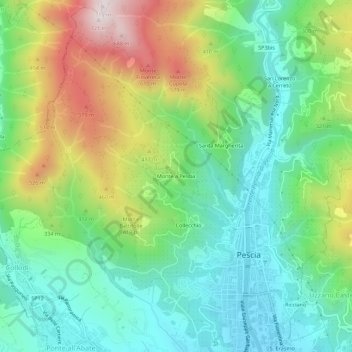 Mapa topográfico Monte a Pescia, altitude, relevo