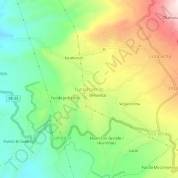 Mapa topográfico Yuraccraccay, altitude, relevo