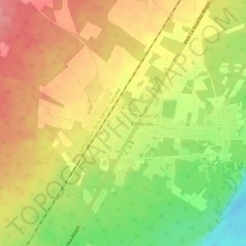 Mapa topográfico Cabezas, altitude, relevo
