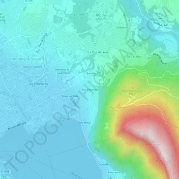 Mapa topográfico Les Barattes, altitude, relevo