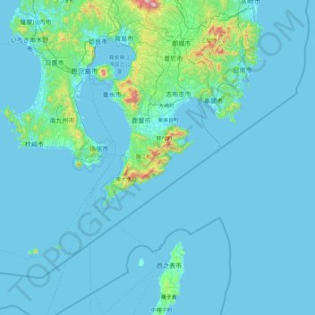 Mapa topográfico 肝属郡, altitude, relevo