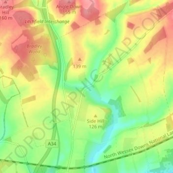 Mapa topográfico Cole Henley, altitude, relevo
