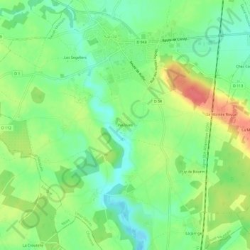 Mapa topográfico Vaussais, altitude, relevo