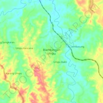Mapa topográfico Blambangan Umpu, altitude, relevo