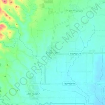 Mapa topográfico Bobongon, altitude, relevo