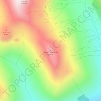 Mapa topográfico Beinn Tulaichean, altitude, relevo