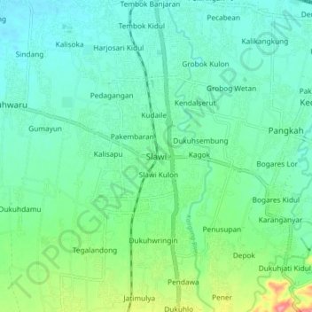 Mapa topográfico Slawi, altitude, relevo