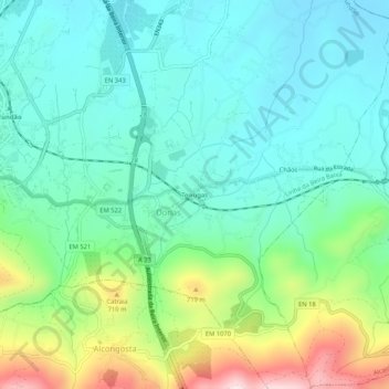 Mapa topográfico Teixugas, altitude, relevo