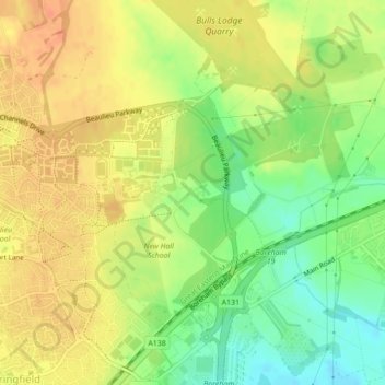 Mapa topográfico Bulls Lodge, altitude, relevo
