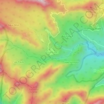 Mapa topográfico Bombaim, altitude, relevo