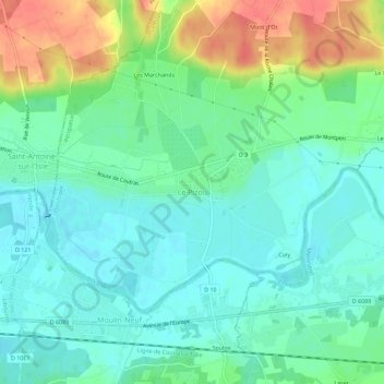 Mapa topográfico Le Pizou, altitude, relevo