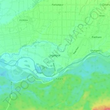 Mapa topográfico Jagatpur, altitude, relevo
