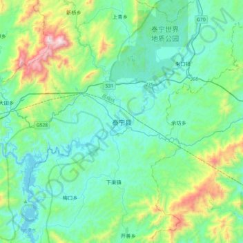 Mapa topográfico 泰宁县, altitude, relevo