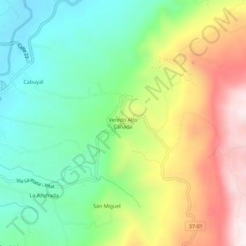 Mapa topográfico Veredo Alto Cañada, altitude, relevo