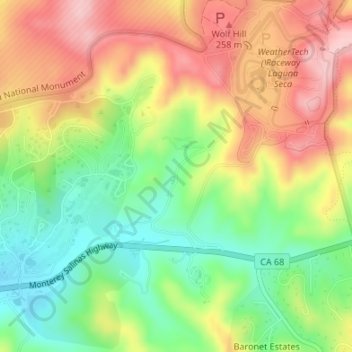 Mapa topográfico Leguna Seca Recreational Area, altitude, relevo