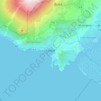 Mapa topográfico Limbé, altitude, relevo