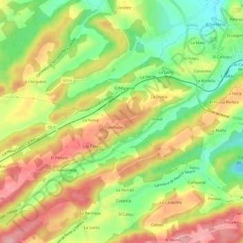 Mapa topográfico Llaneces, altitude, relevo