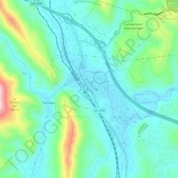 Mapa topográfico Rocky Top, altitude, relevo
