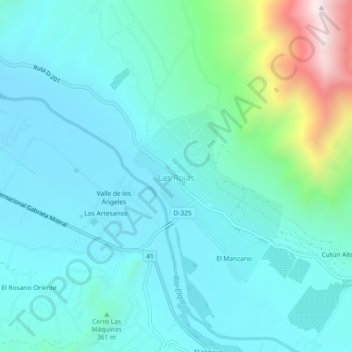 Mapa topográfico Las Rojas, altitude, relevo