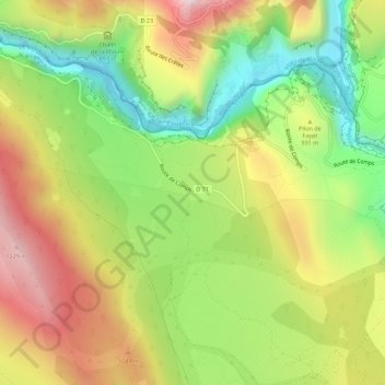 Mapa topográfico Les Cavaliers, altitude, relevo