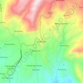 Mapa topográfico Killupungo, altitude, relevo
