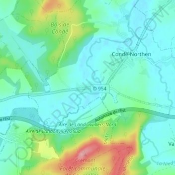 Mapa topográfico Pontigny, altitude, relevo