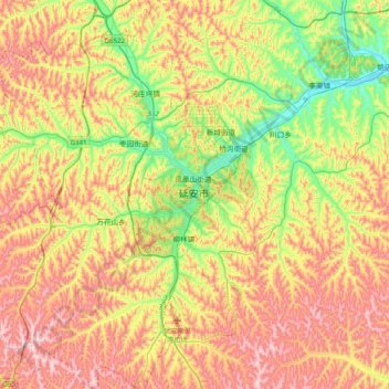 Mapa topográfico 延安市, altitude, relevo