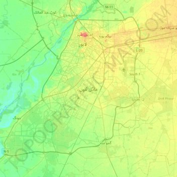 Mapa topográfico Model Town, altitude, relevo
