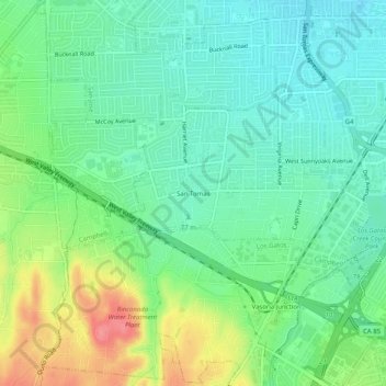 Mapa topográfico San Tomas, altitude, relevo