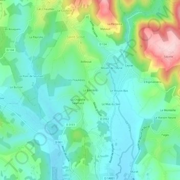 Mapa topográfico La Barrière, altitude, relevo