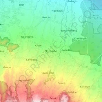 Mapa topográfico Ngrambe, altitude, relevo