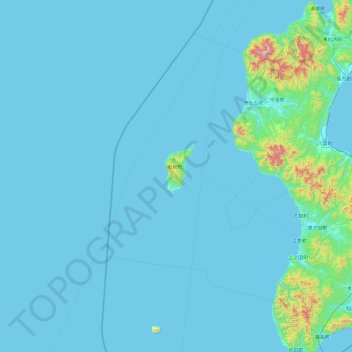 Mapa topográfico 奥尻郡, altitude, relevo