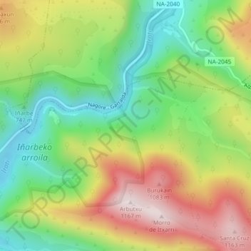 Mapa topográfico Orai, altitude, relevo