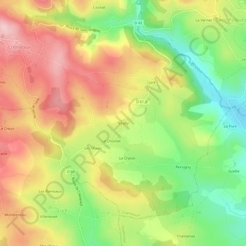 Mapa topográfico Noally, altitude, relevo