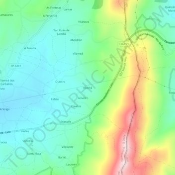Mapa topográfico Vilachá, altitude, relevo